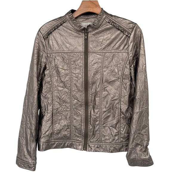 Erin London Womens faux leather metallic Jacket size medium Zip-Up pockets - Picture 1 of 16